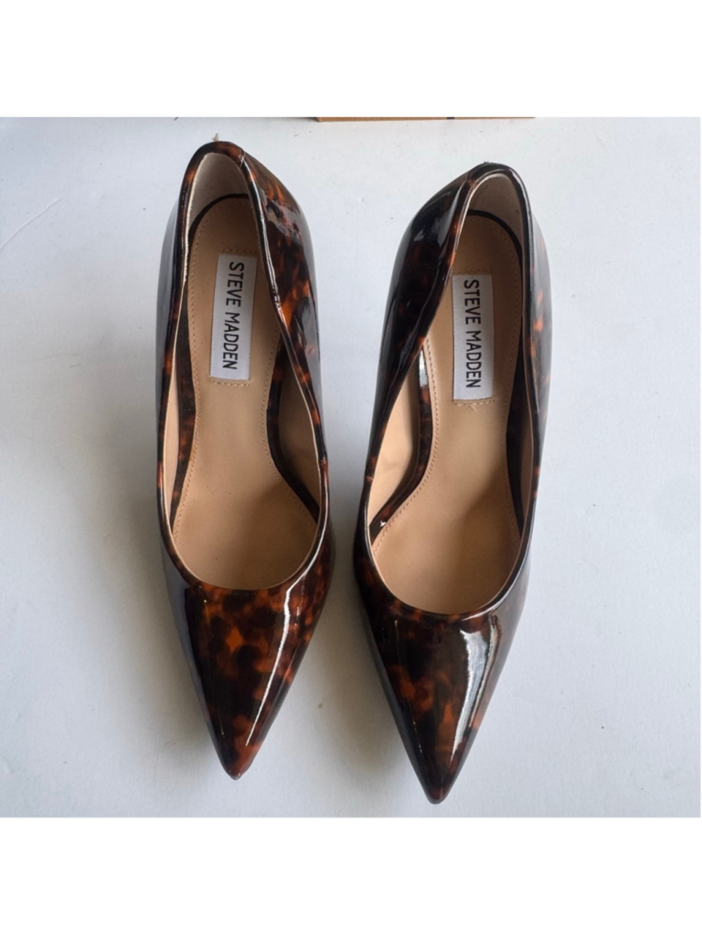 Steve Madden Valanal Tortoiseshell Patent Pointed Toe D’Orsay Stiletto Heels 5.5 - Picture 3 of 11